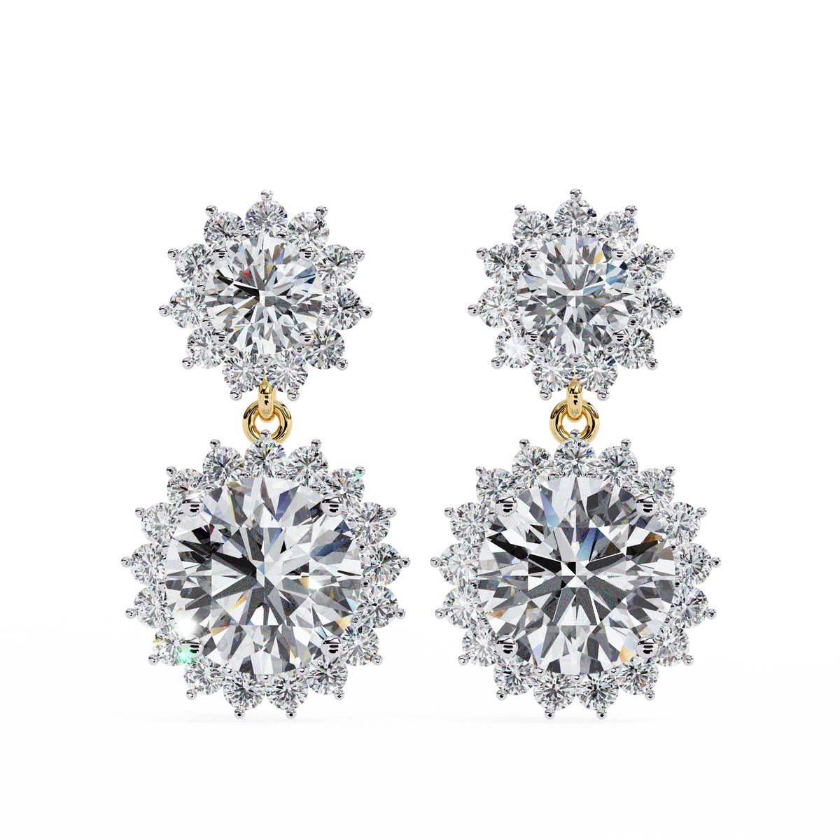 Round Lab Grown Diamond Double Floral Halo Drop Earrings 1.37 CT