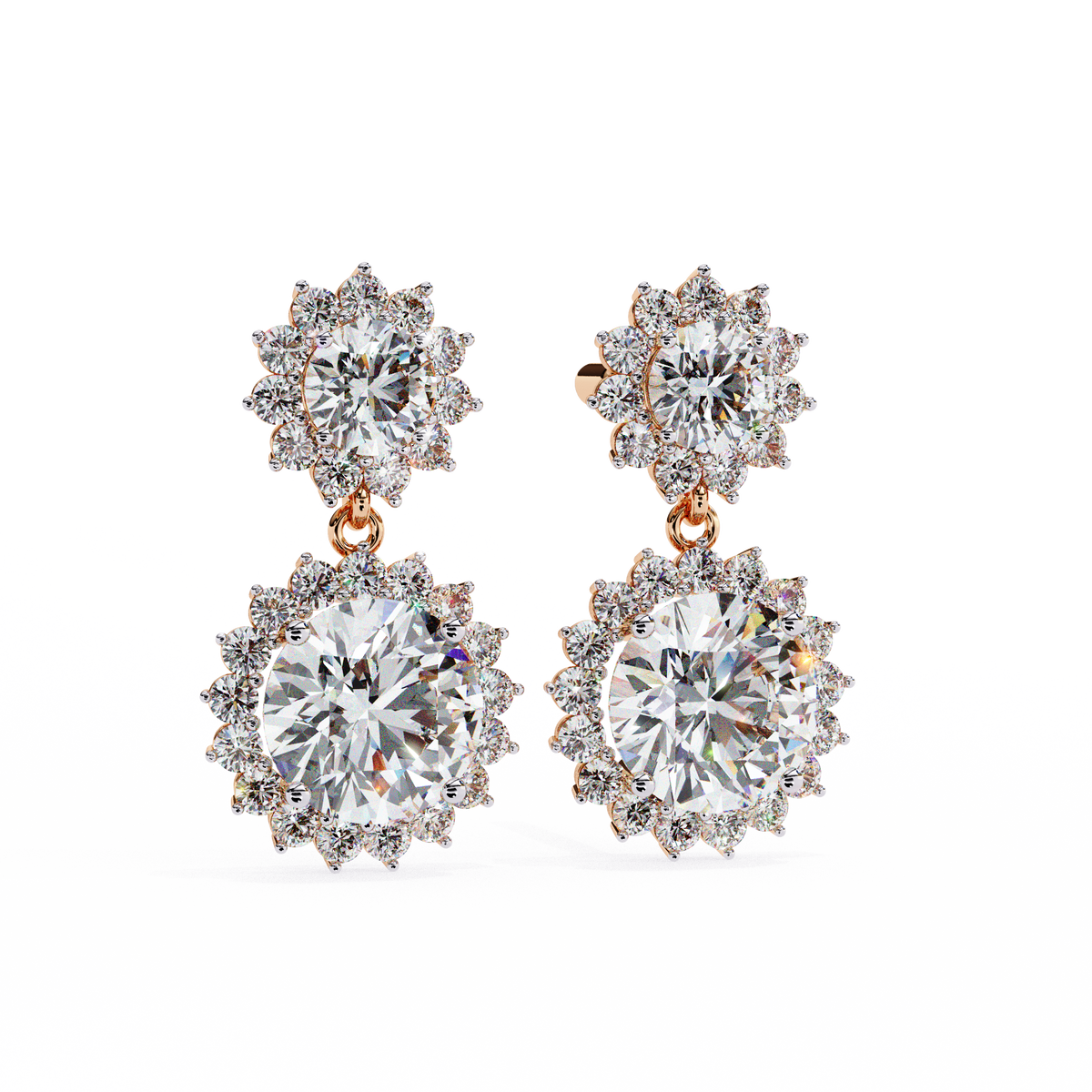 Pair of diamond earrings on a white background