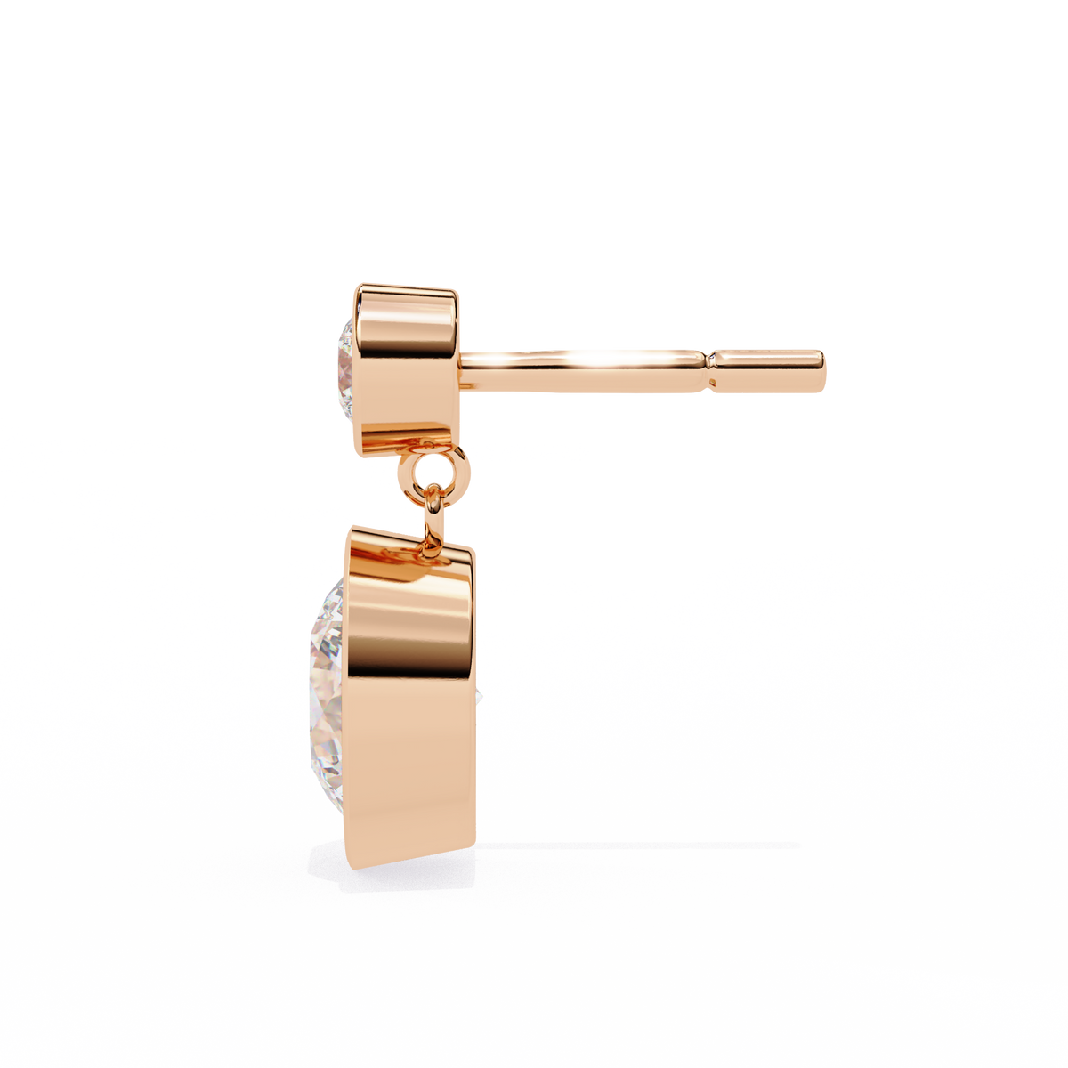 Rose gold earring with clear gemstones on a white background