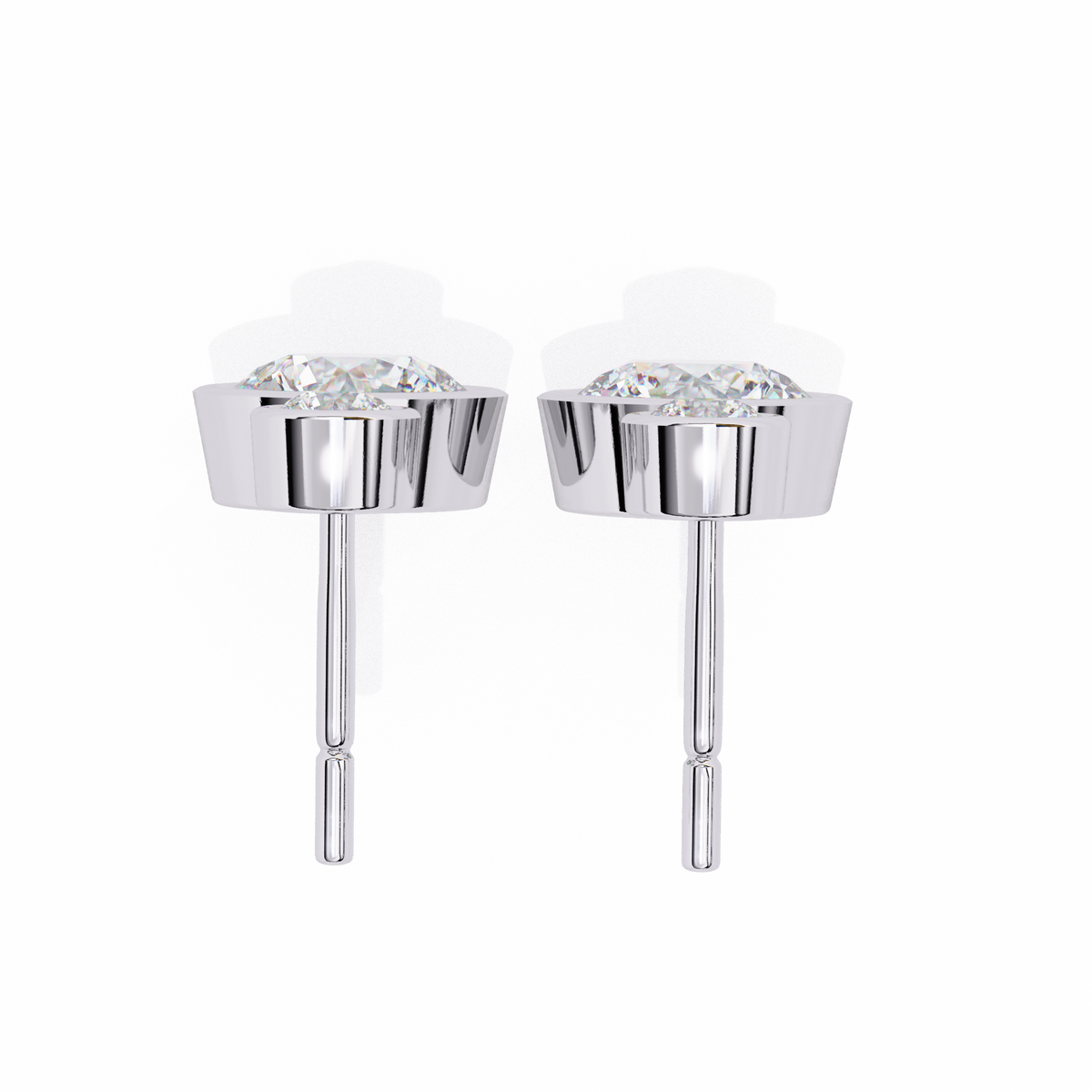 Pair of silver stud earrings with clear gemstones on a white background
