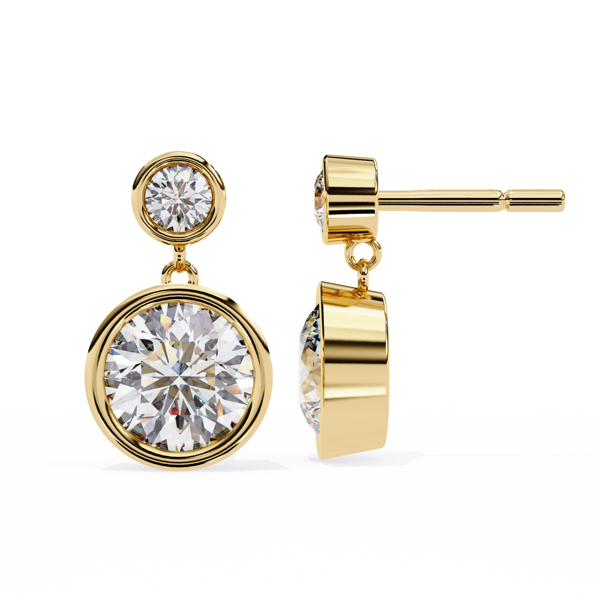 Round Lab Grown Diamond Bezel-Set Articulated Drop Earrings 1.83 CT