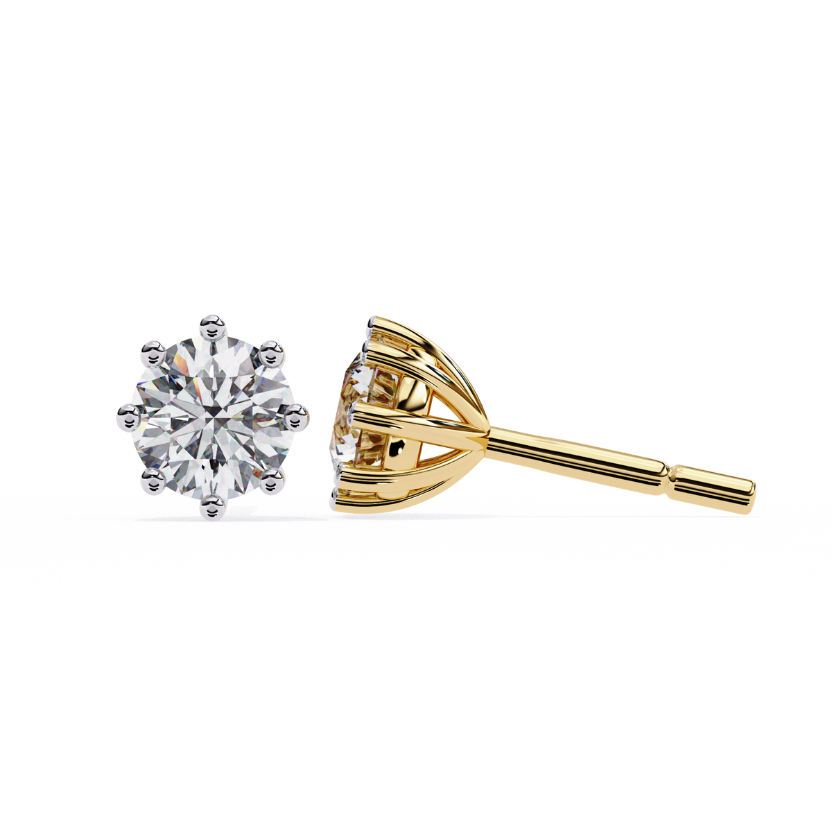 Round Lab Grown Diamond Crown Setting Stud Earrings 2.57 CT