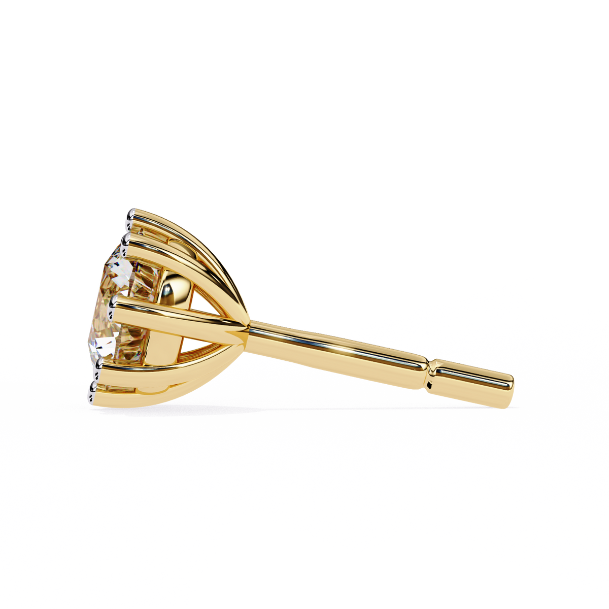 Gold earring with a clear gemstone on a white background