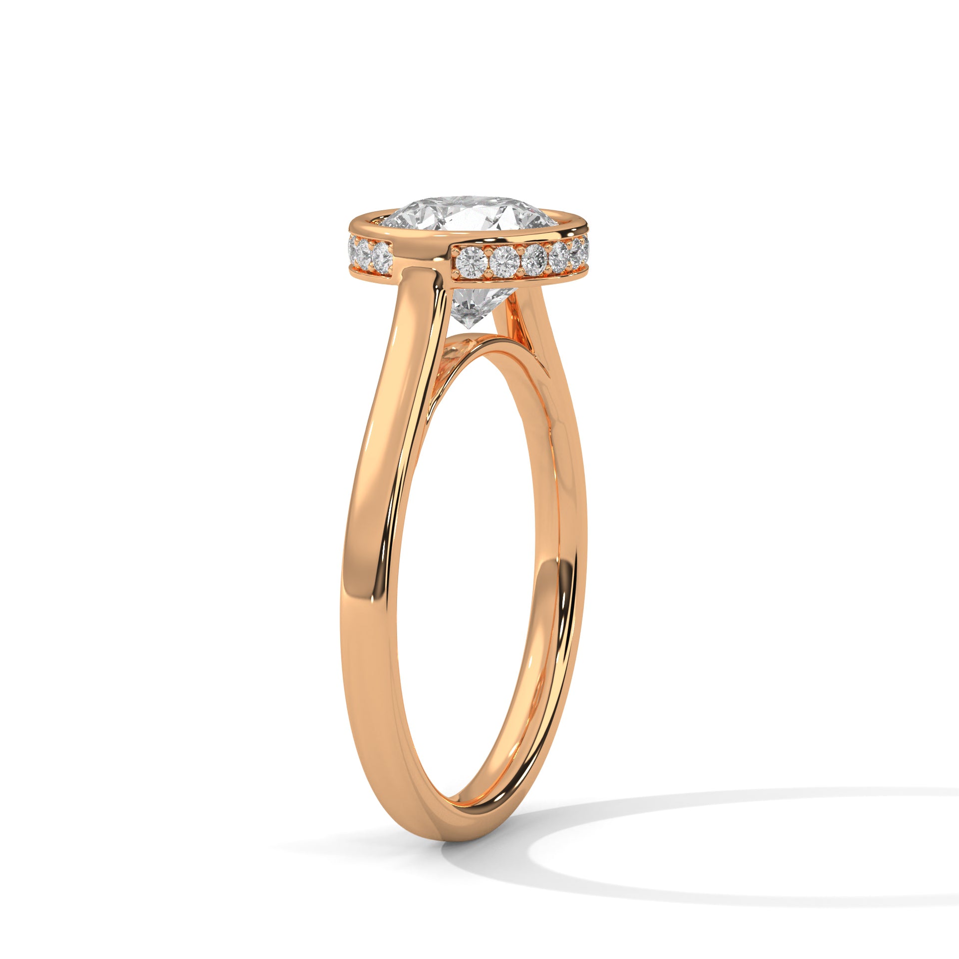 Round Bezel Halo Engagement Ring
