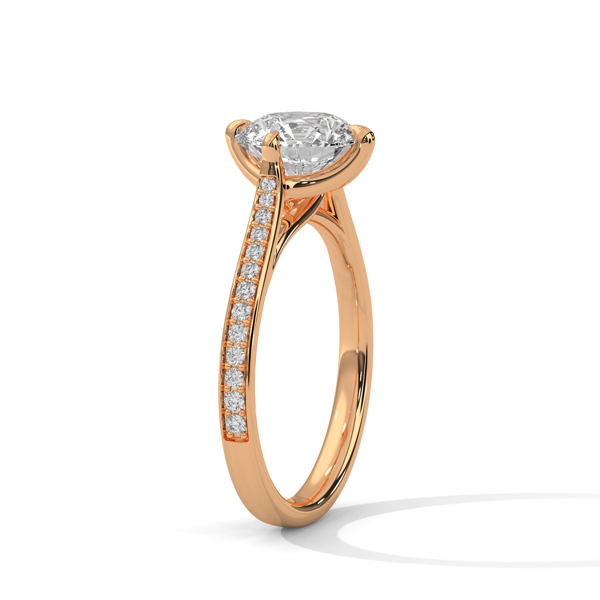Round Brilliant Pavé Cathedral Solitaire Engagement Ring