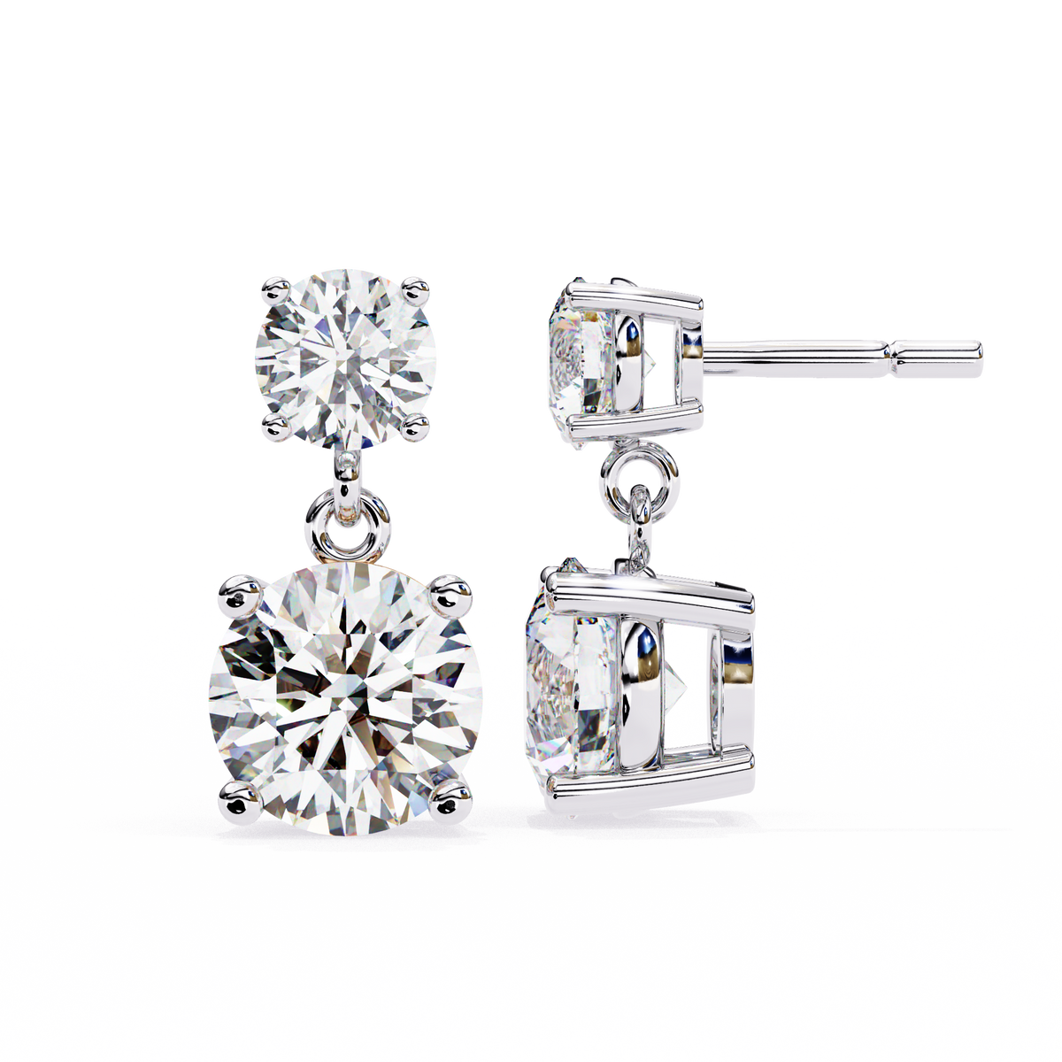 Pair of diamond earrings on a white background