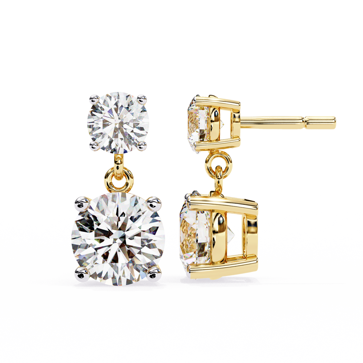 Round Lab Grown Diamond Two-Stone Articulated Drop Earrings 3.73 CT