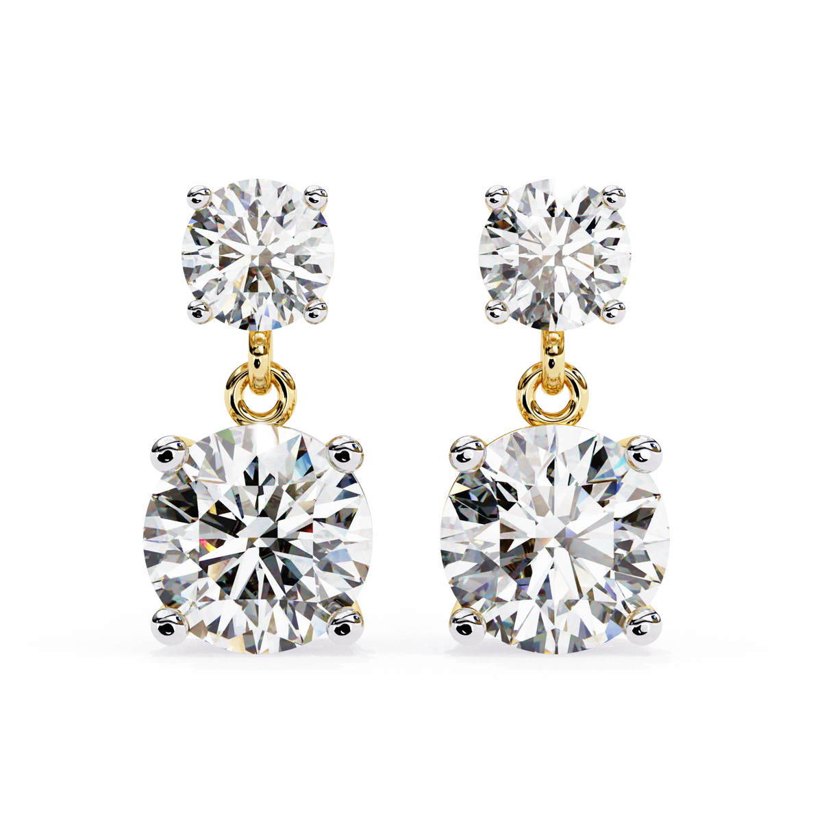 Round Lab Grown Diamond Two-Stone Articulated Drop Earrings 3.73 CT
