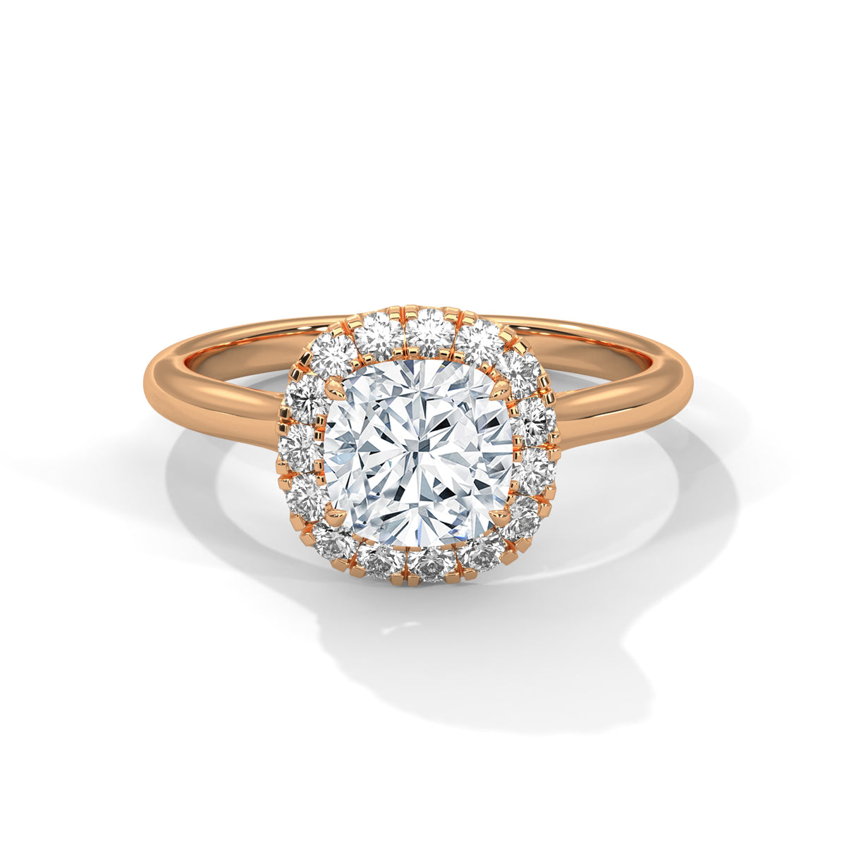 Anillo de compromiso con halo y diamante cultivado en laboratorio de corte cojín