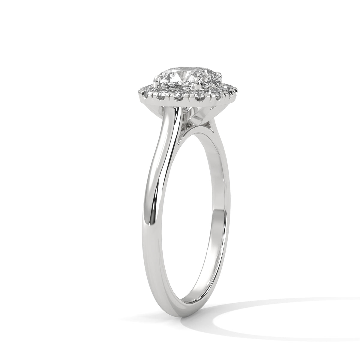 Anillo de compromiso con halo y diamante cultivado en laboratorio de corte cojín