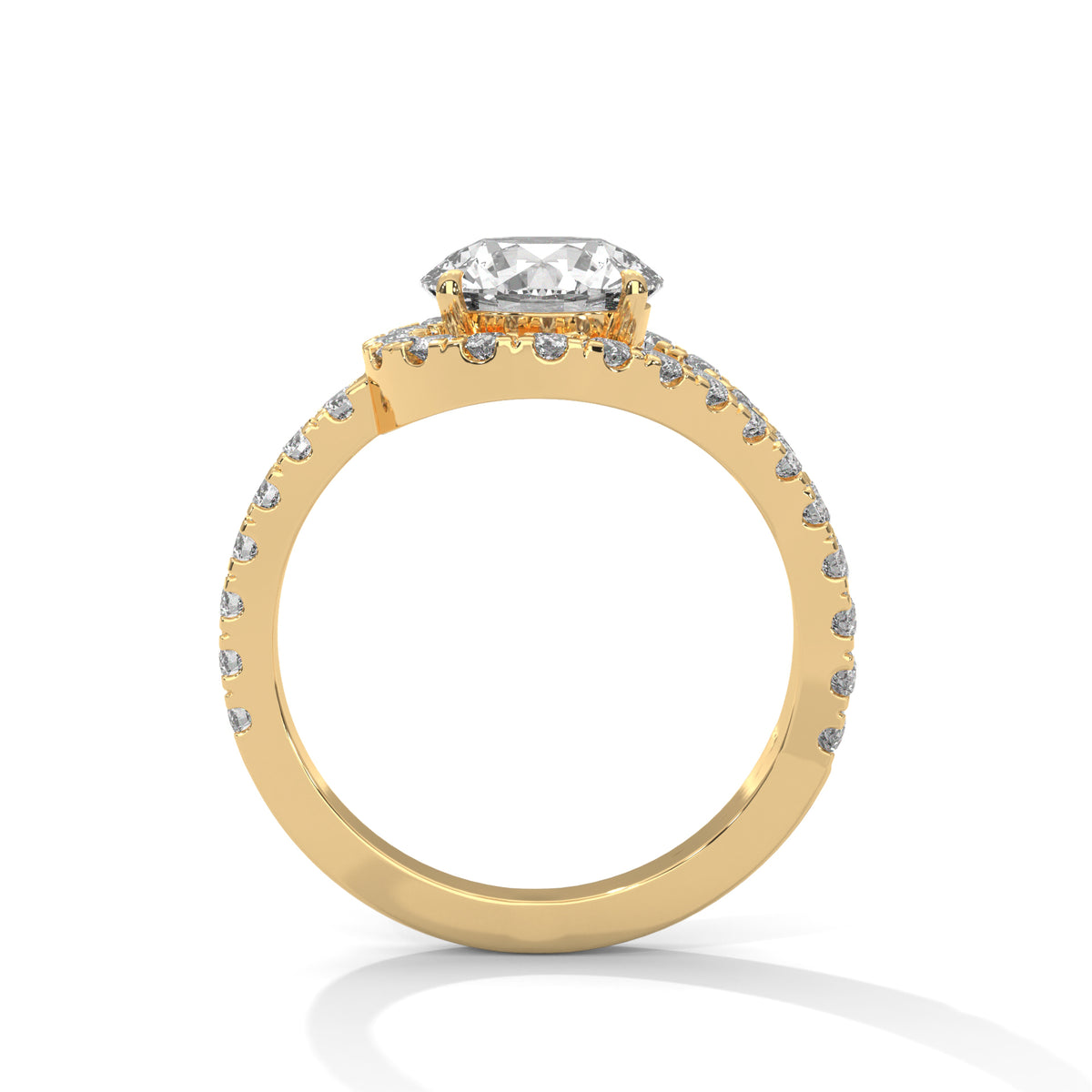 Gold ring with a diamond on a white background
