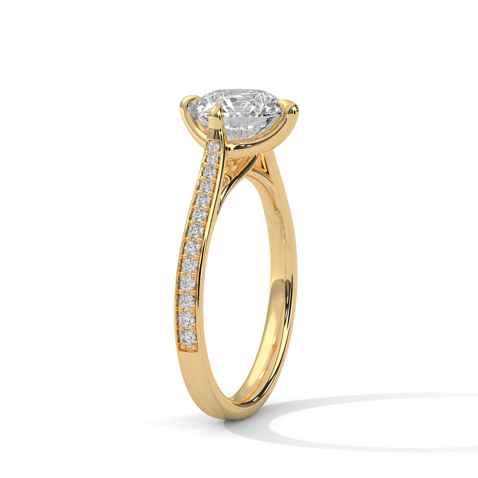 Round Brilliant Pavé Cathedral Solitaire Engagement Ring