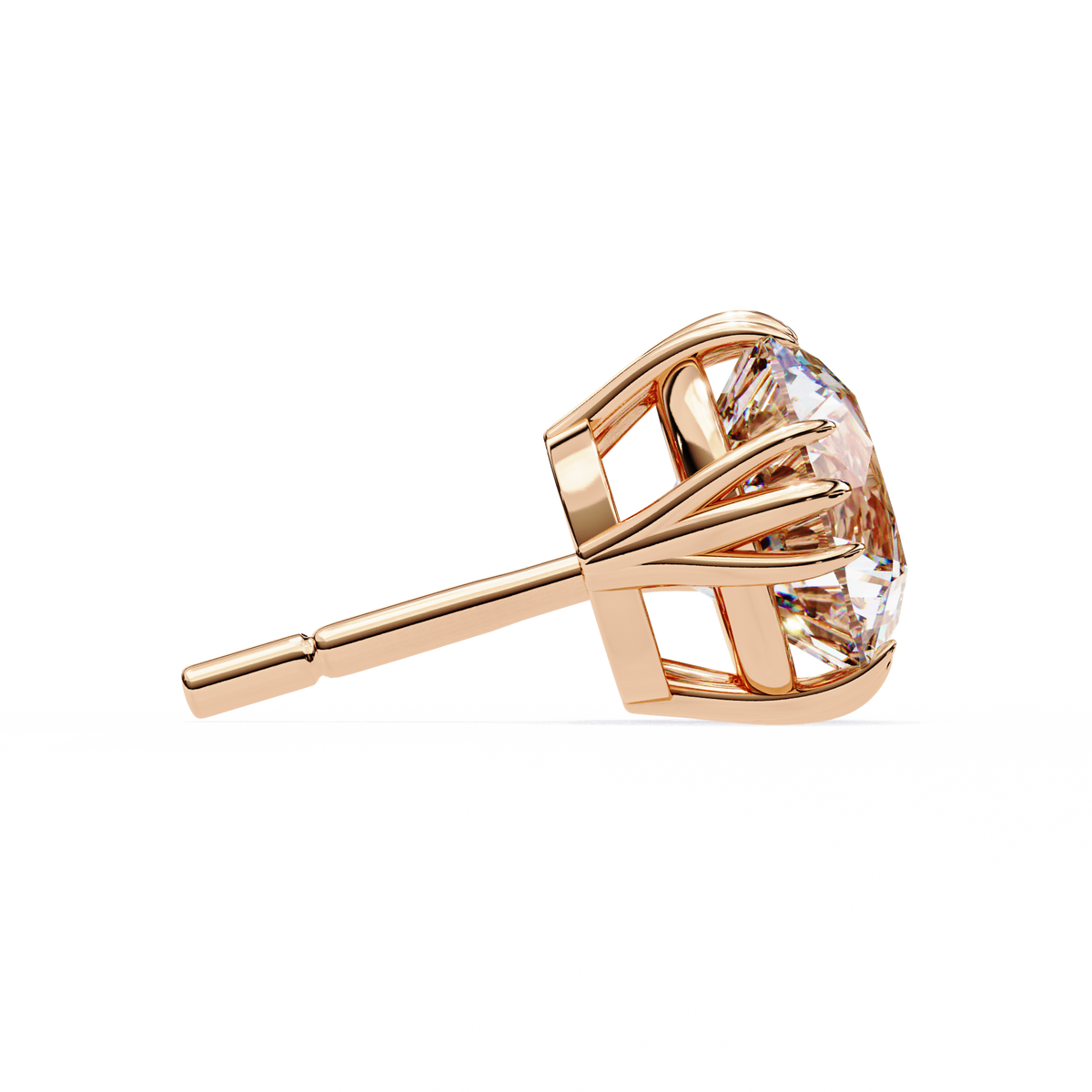 Rose gold diamond earring on a white background