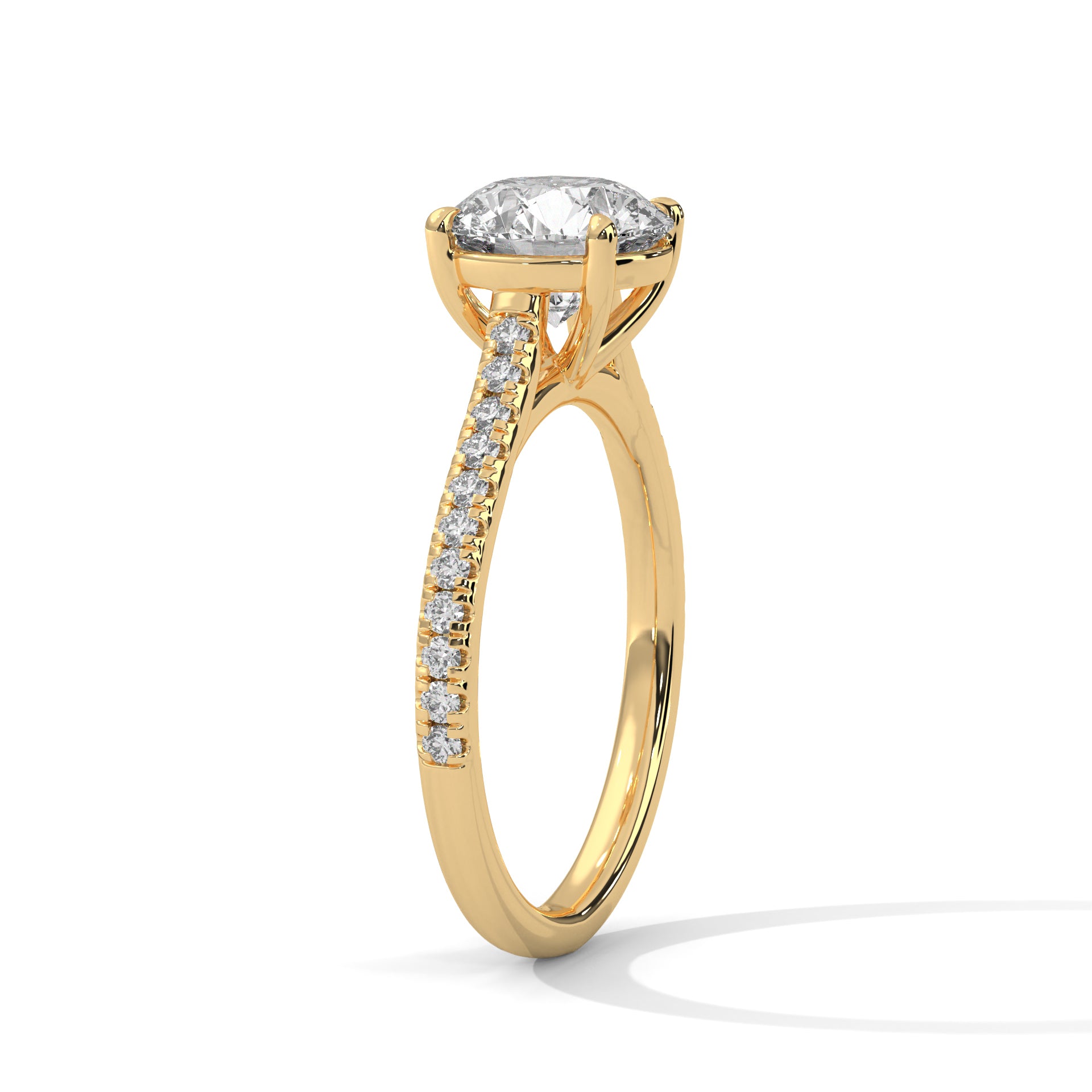 Round Brilliant Pavé Cathedral Solitaire Engagement Ring