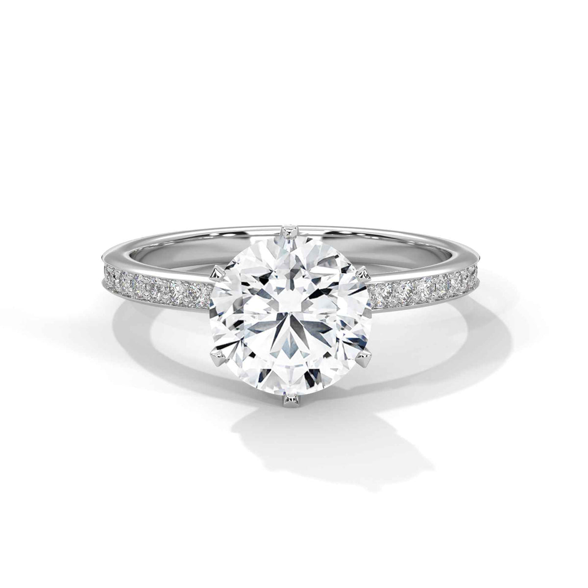 Classic Six-Prong Solitaire Ring with Delicate Micro-Pavé Diamond Band