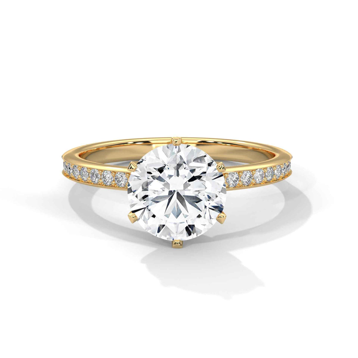 Classic Six-Prong Solitaire Ring with Delicate Micro-Pavé Diamond Band