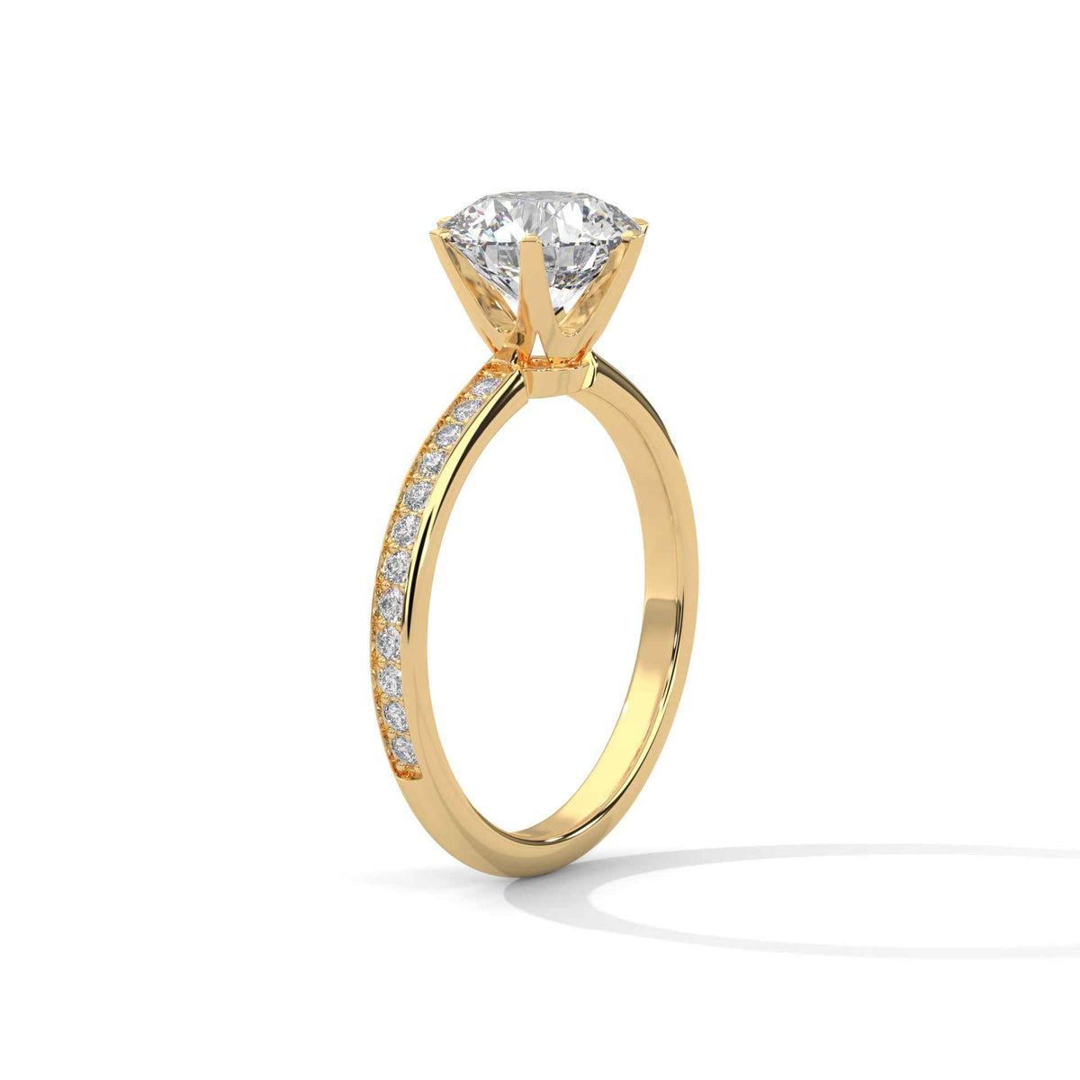 Classic Six-Prong Solitaire Ring with Delicate Micro-Pavé Diamond Band