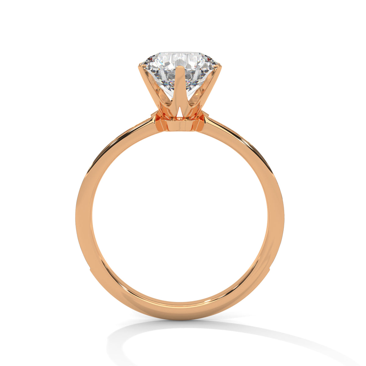 Rose gold ring with a diamond on a white background