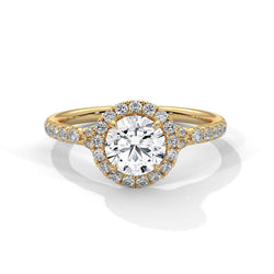 Round Cut Diamond Halo Engagement Ring with Cathedral Pavé