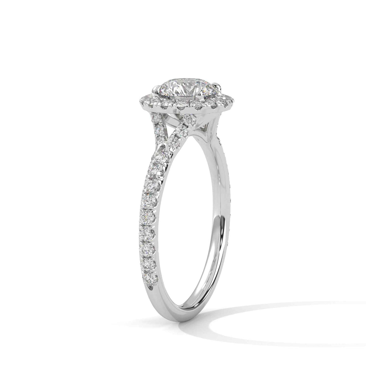 Round Cut Diamond Halo Engagement Ring with Cathedral Pavé