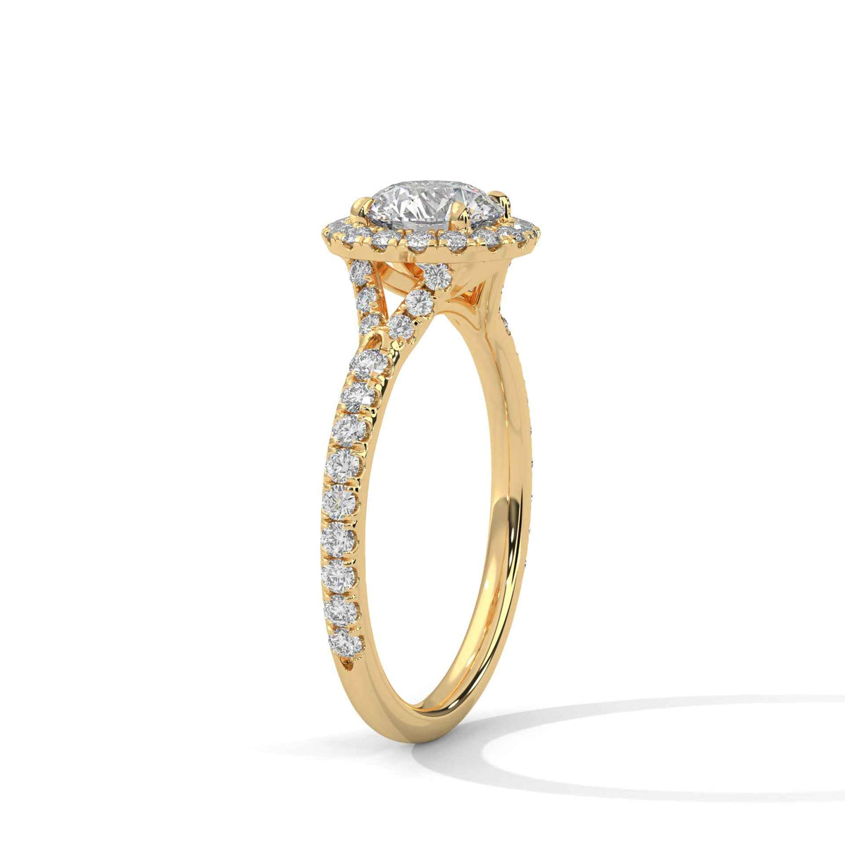 Round Cut Diamond Halo Engagement Ring with Cathedral Pavé