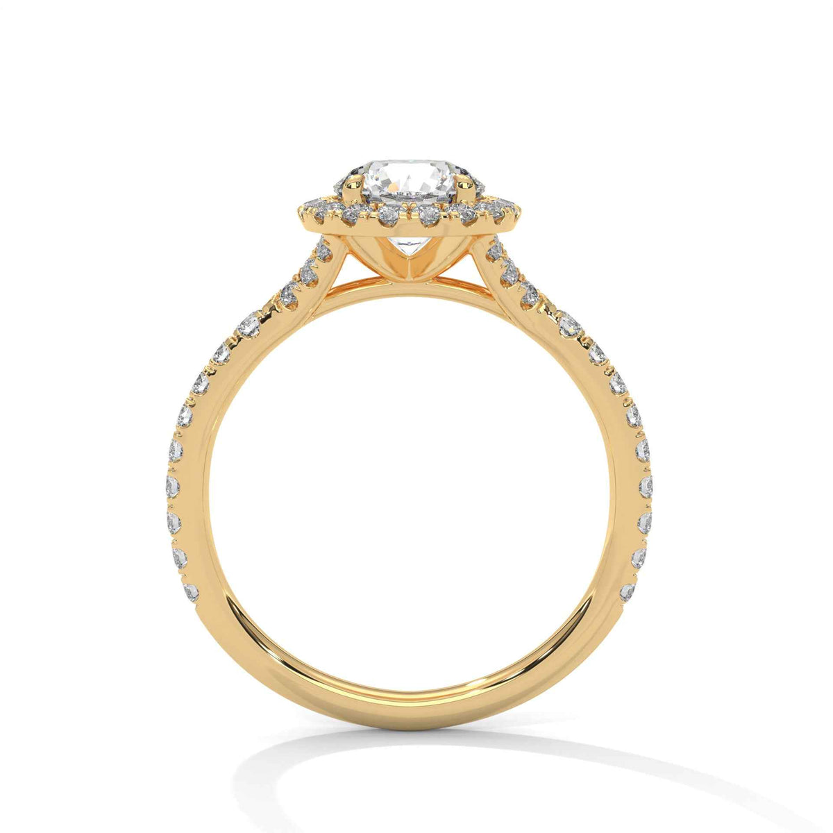 Round Cut Diamond Halo Engagement Ring with Cathedral Pavé