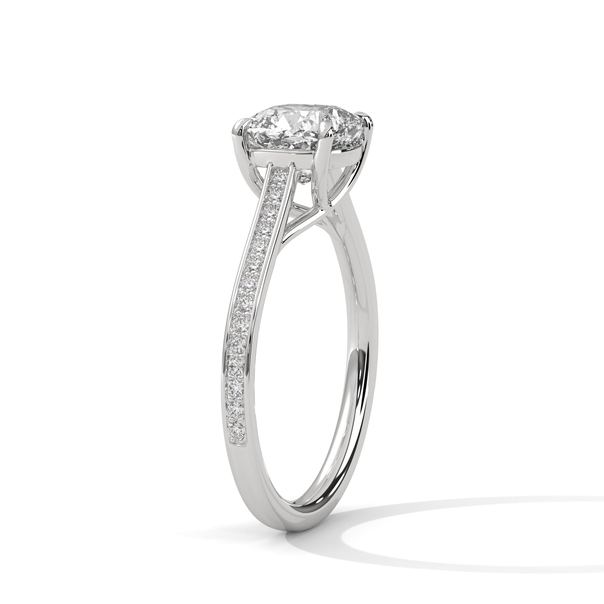 Cushion Cut Pavé Solitaire Engagement Ring