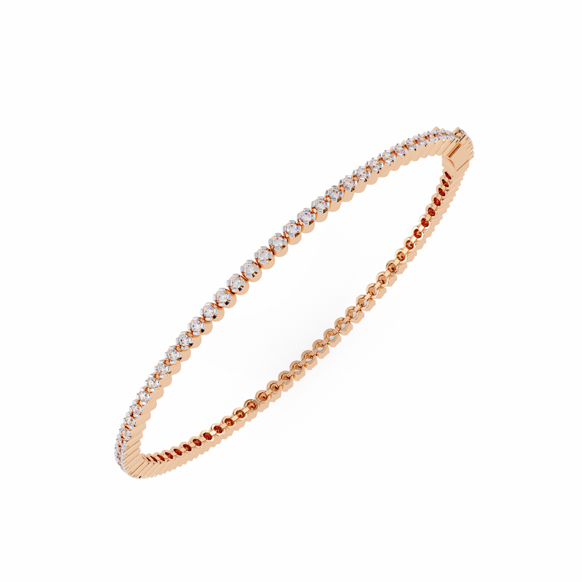 Rose gold bracelet with diamonds on a white background