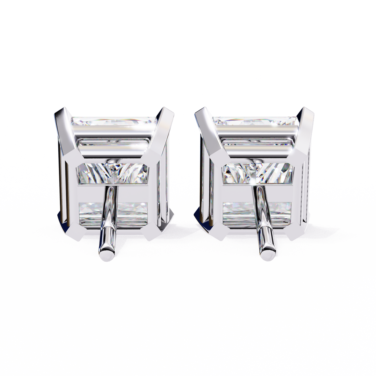 Pair of silver square-cut gemstone earrings on a white background