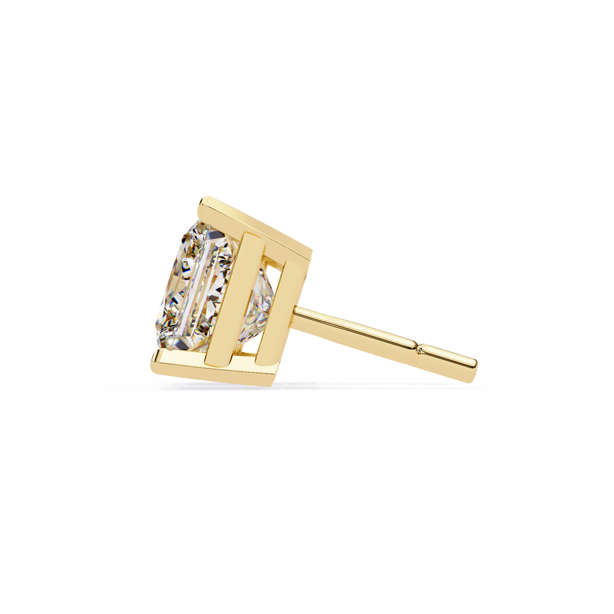 Gold earring with a diamond on a white background