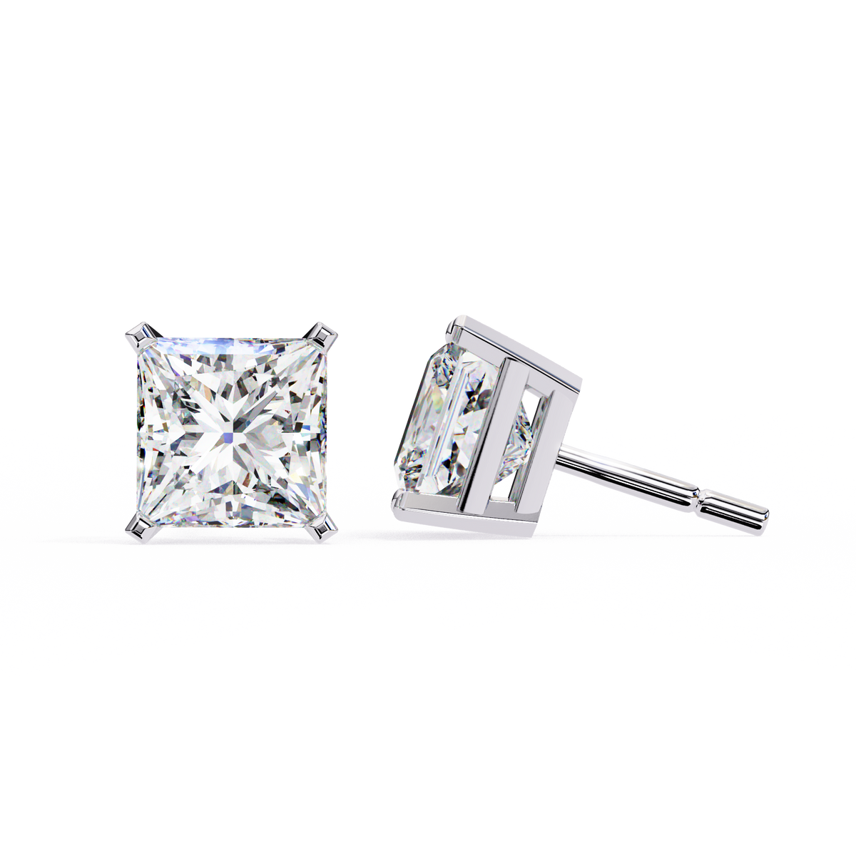Pair of diamond stud earrings on a white background