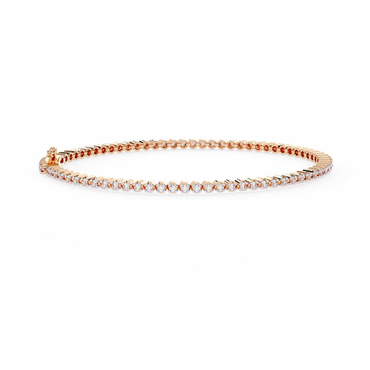 Rose gold bracelet with small diamonds on a white background