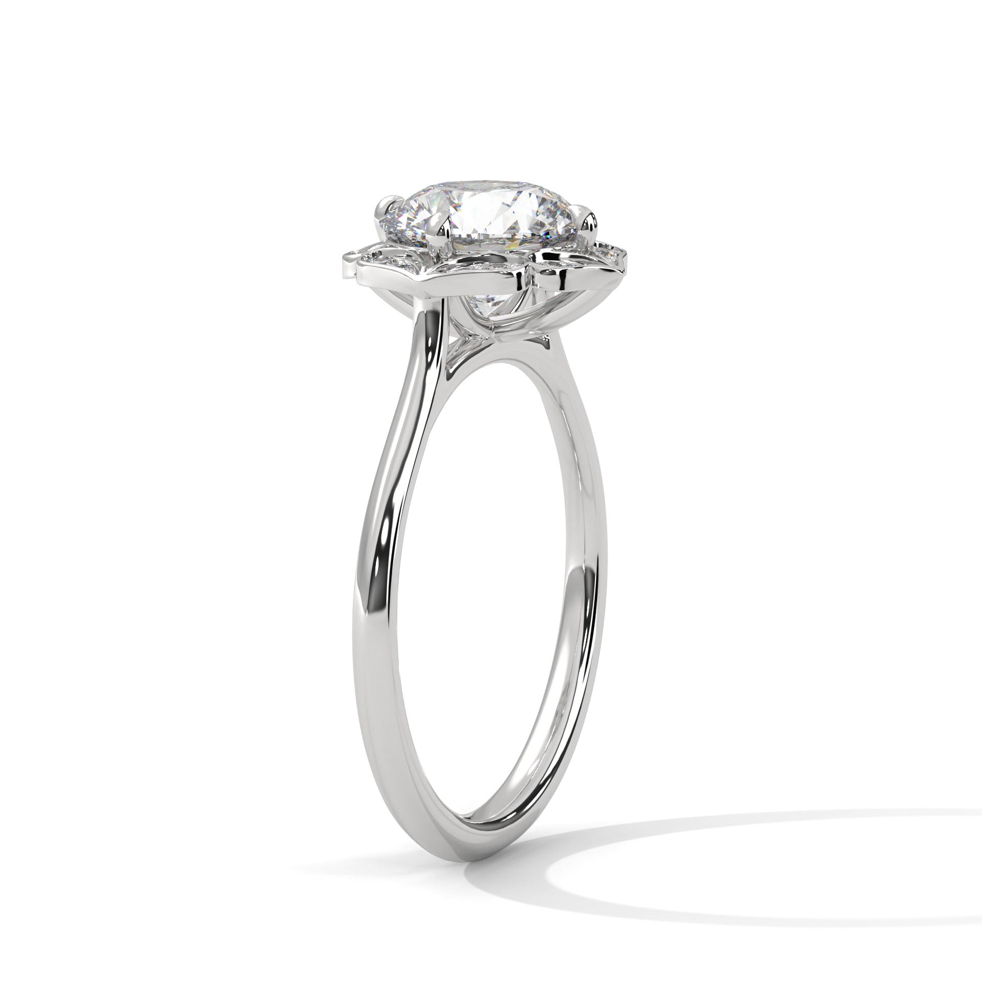 Vintage Floral Halo Round Diamond Engagement Ring