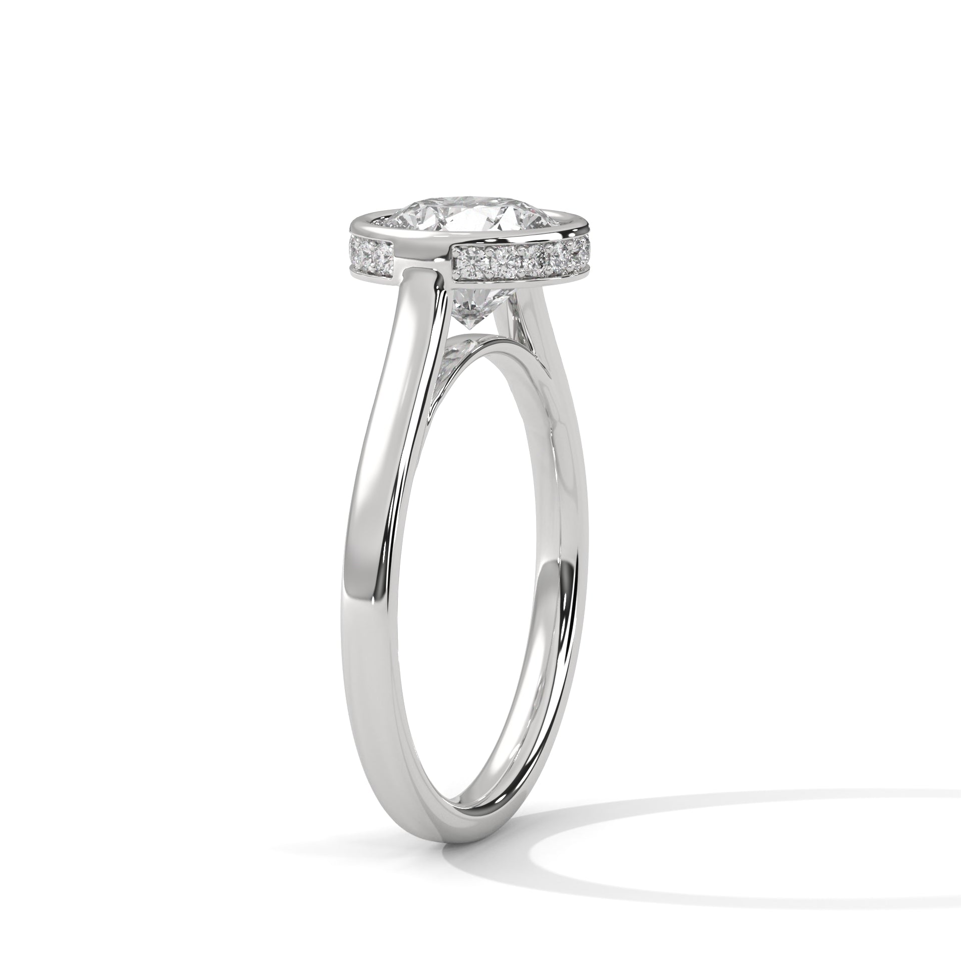 Round Bezel Halo Engagement Ring