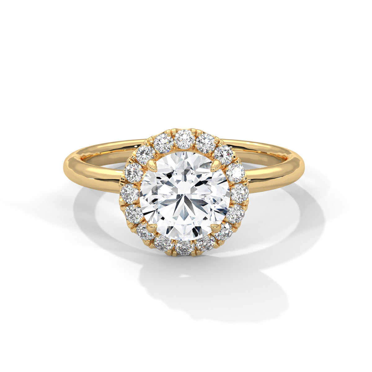 Gold ring with a diamond on a white background