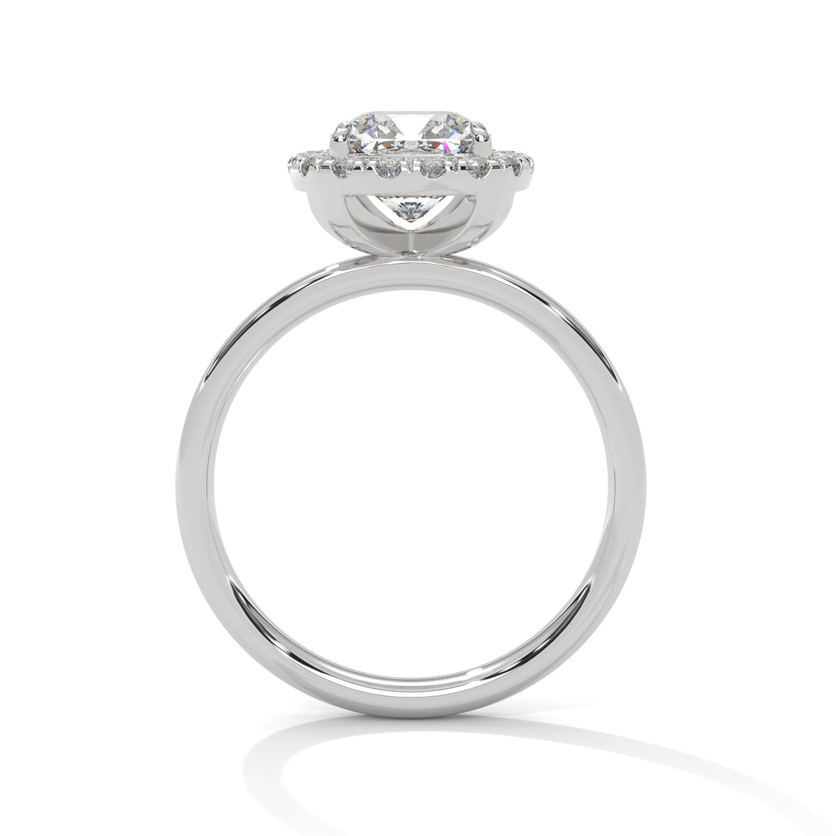 Silver ring with a diamond on a white background