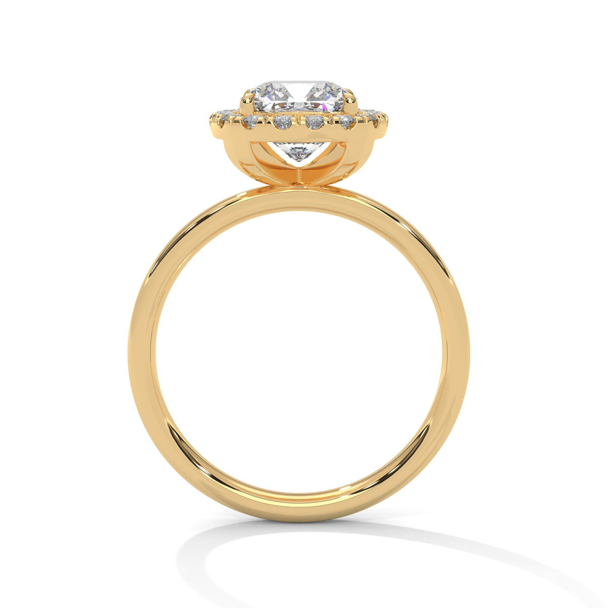 Gold ring with a diamond on a white background