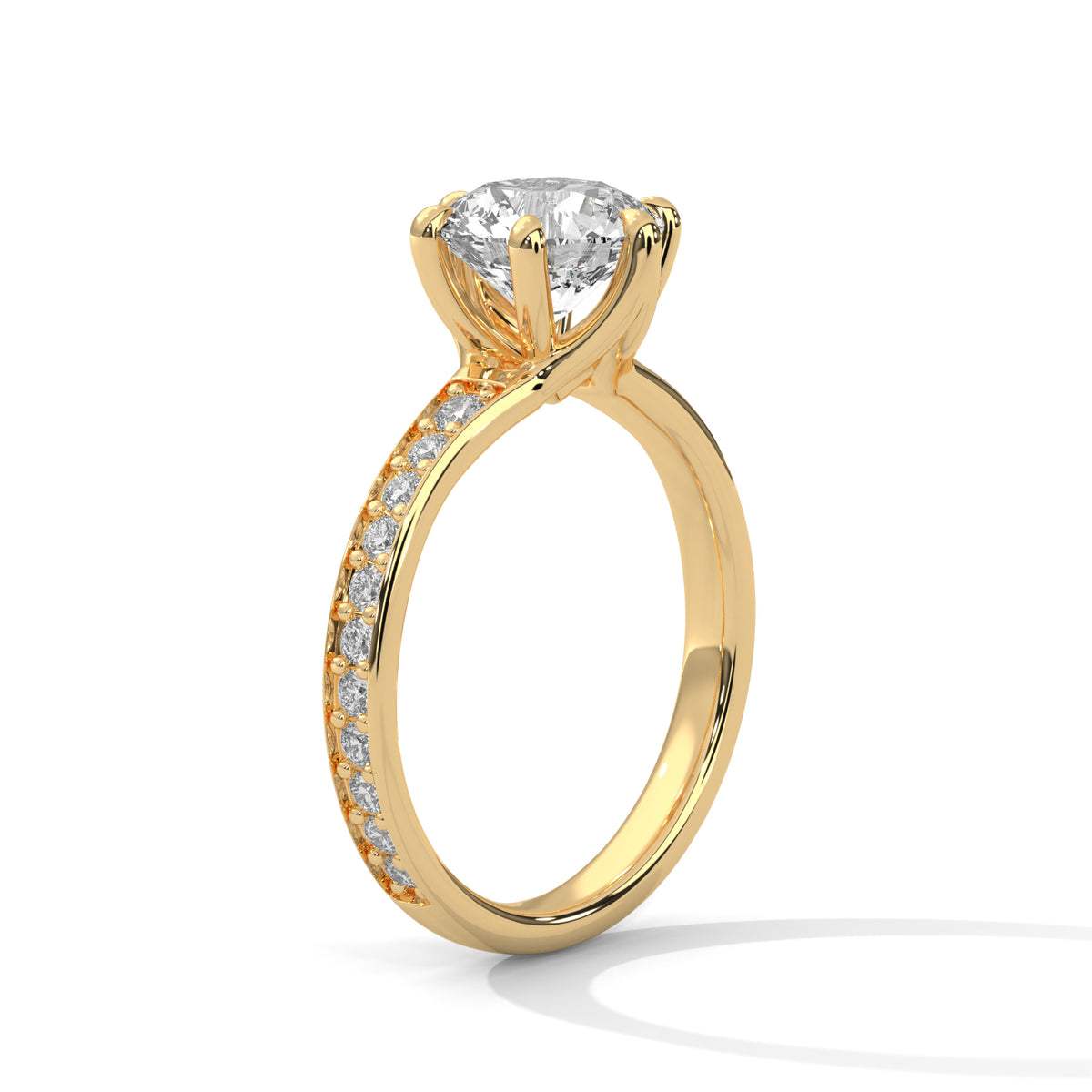 Gold ring with a diamond on a white background