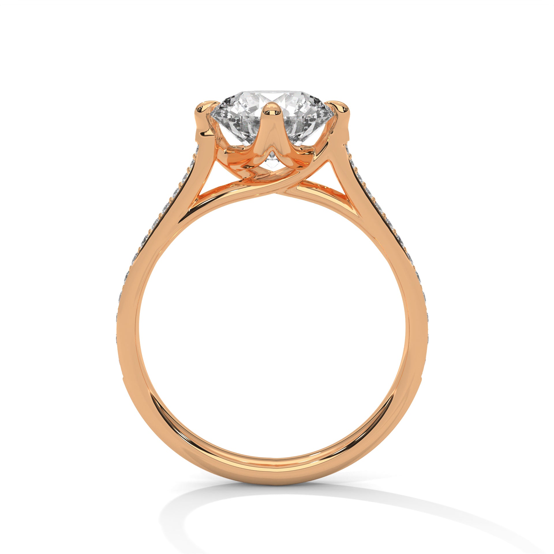 Round Brilliant Pavé Cathedral Solitaire Engagement Ring