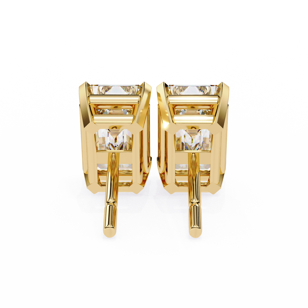 Gold hoop earrings with clear gemstones on a white background