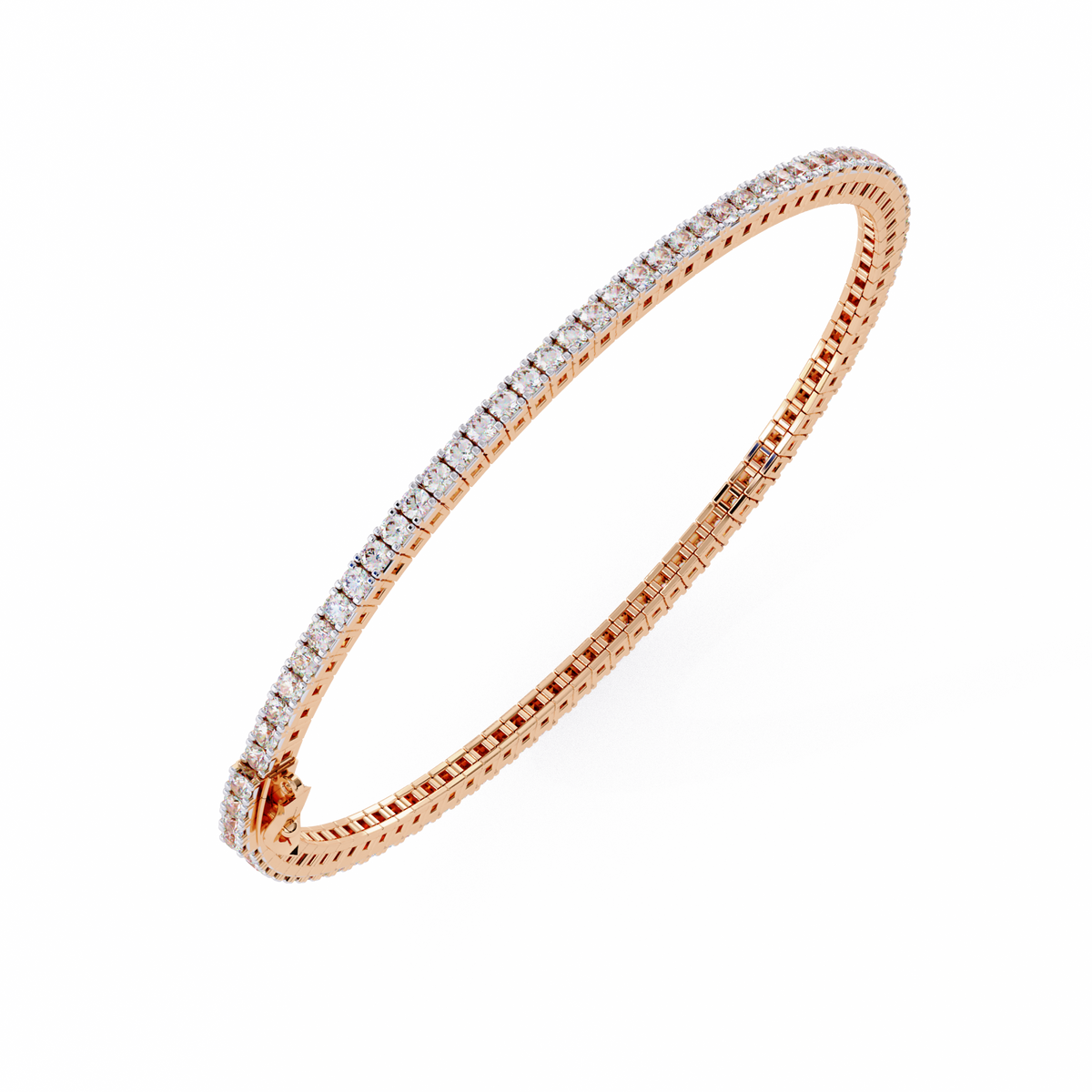 Rose gold bracelet with diamonds on a white background