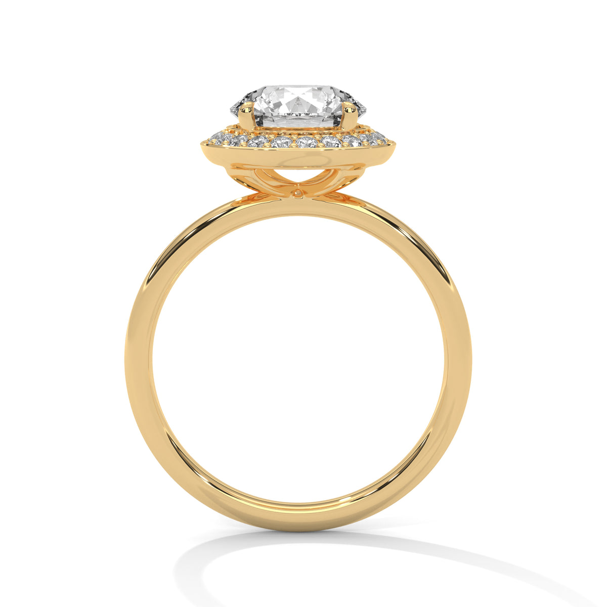 Gold ring with a diamond on a white background