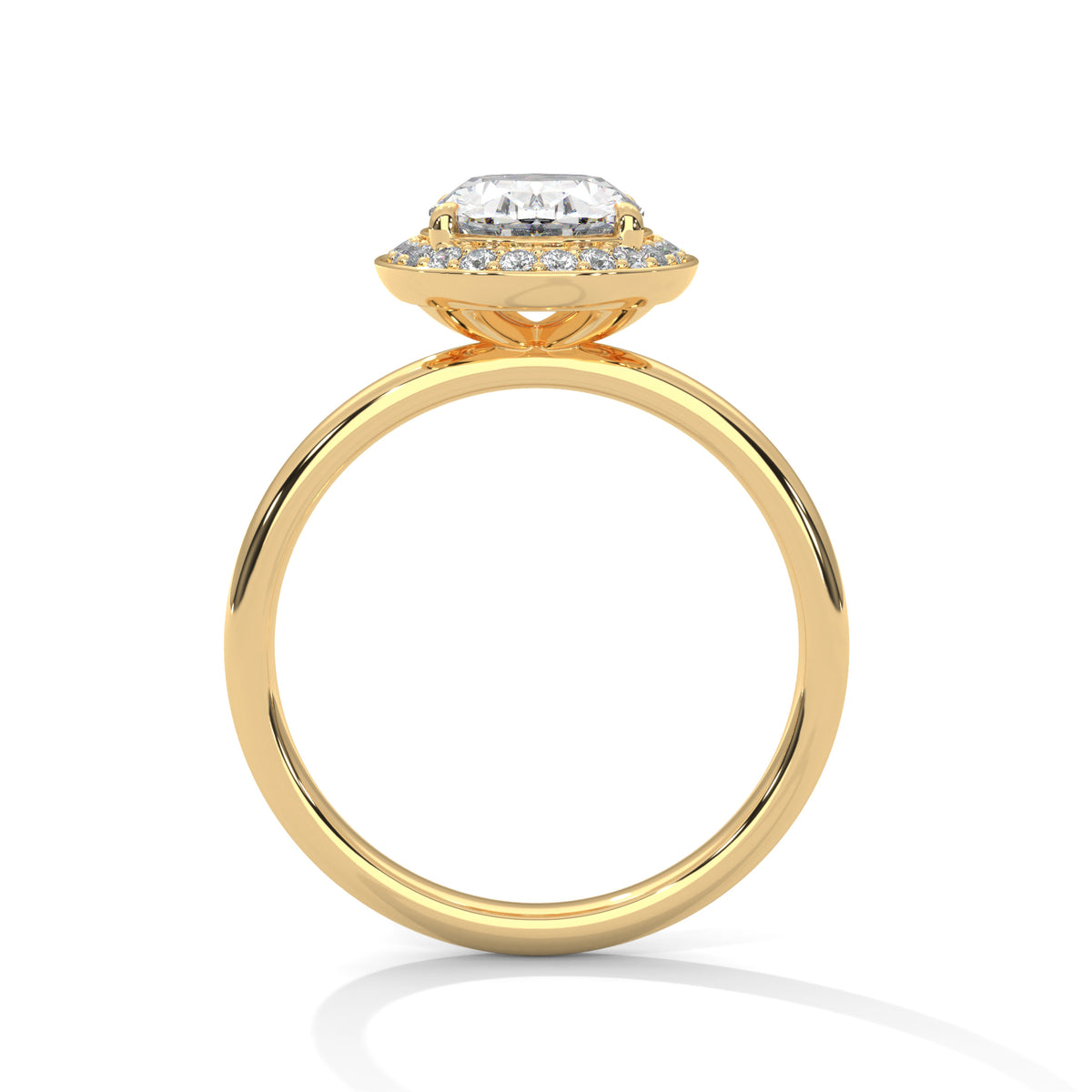 Rose gold ring with a diamond on a white background