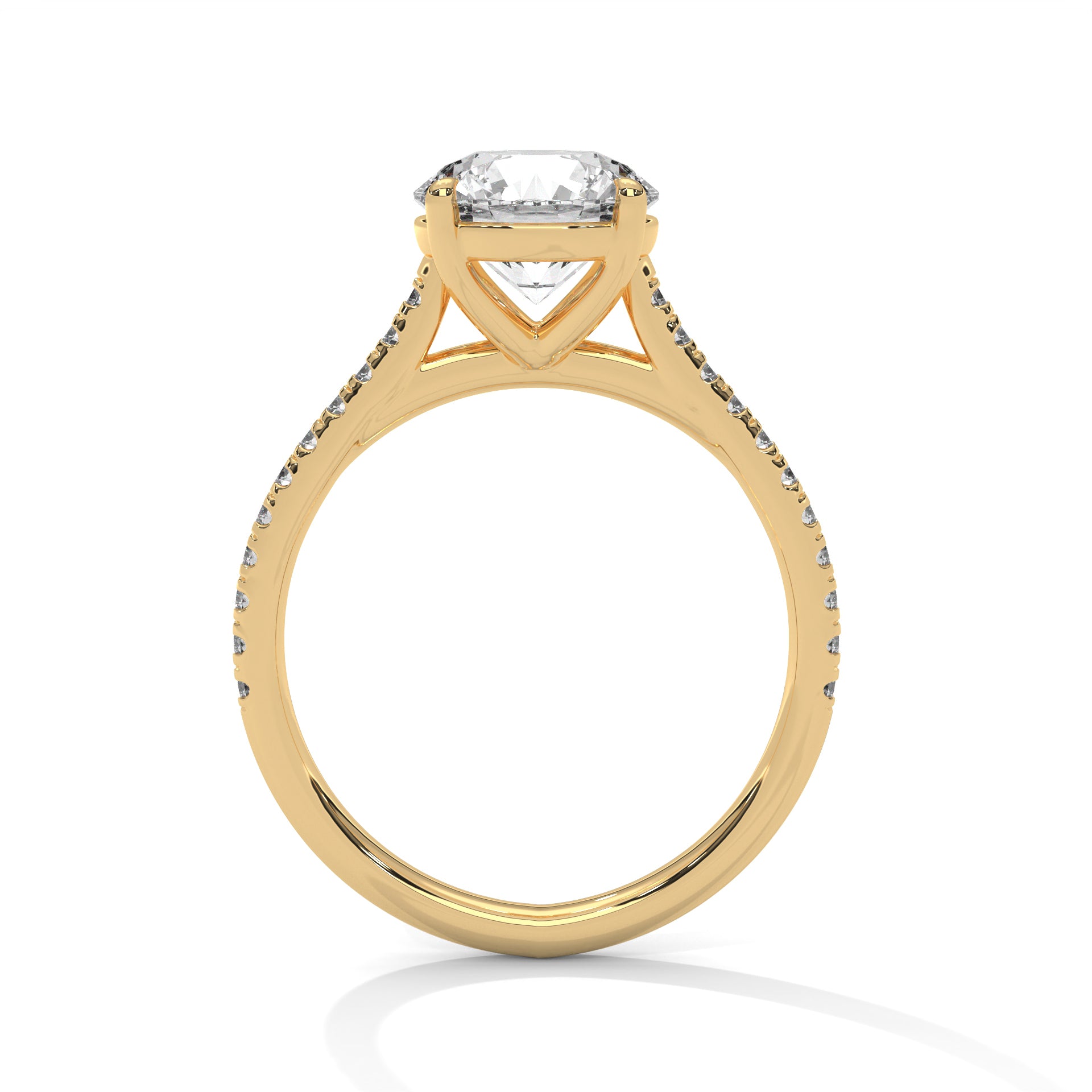 Round Brilliant Pavé Cathedral Solitaire Engagement Ring