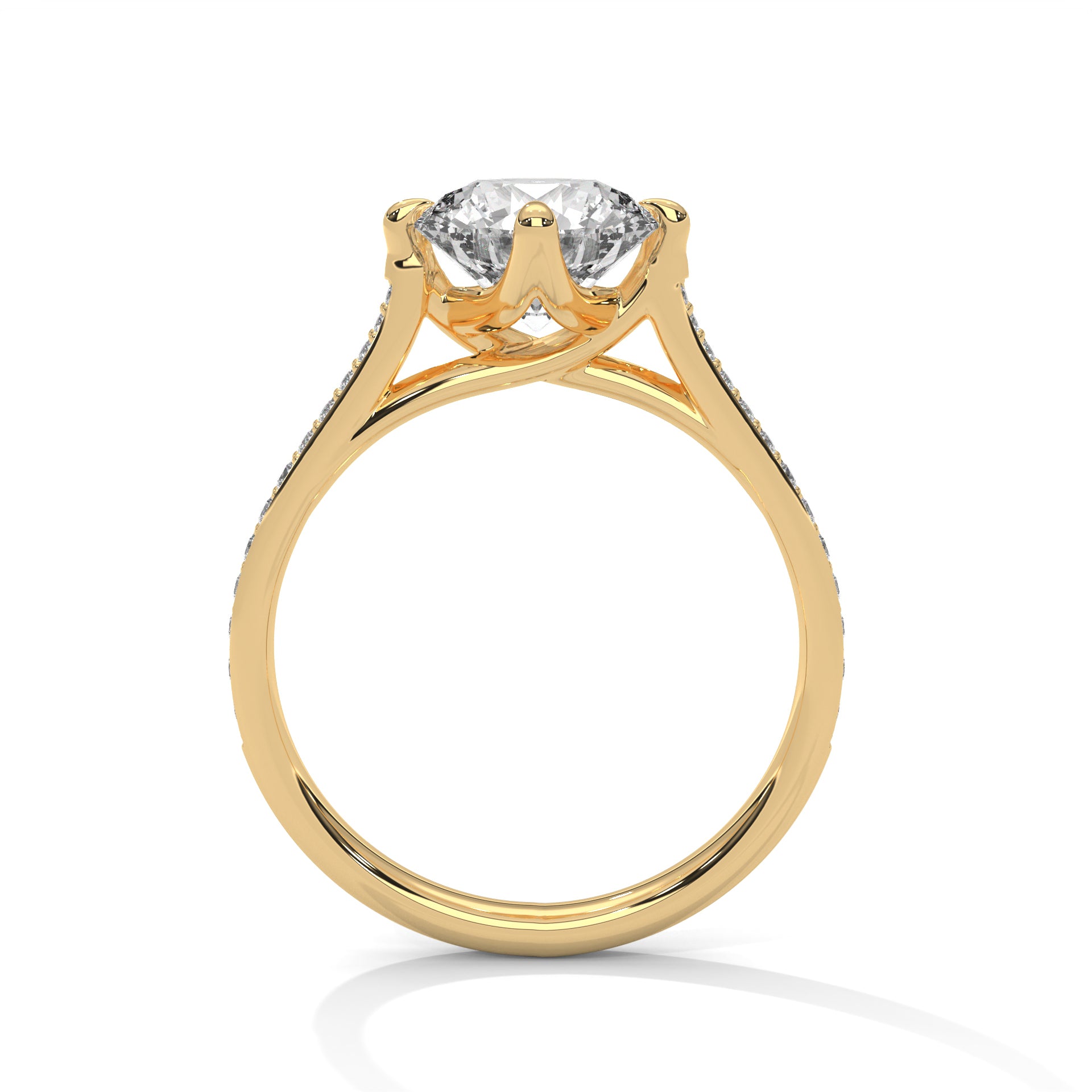 Round Brilliant Pavé Cathedral Solitaire Engagement Ring