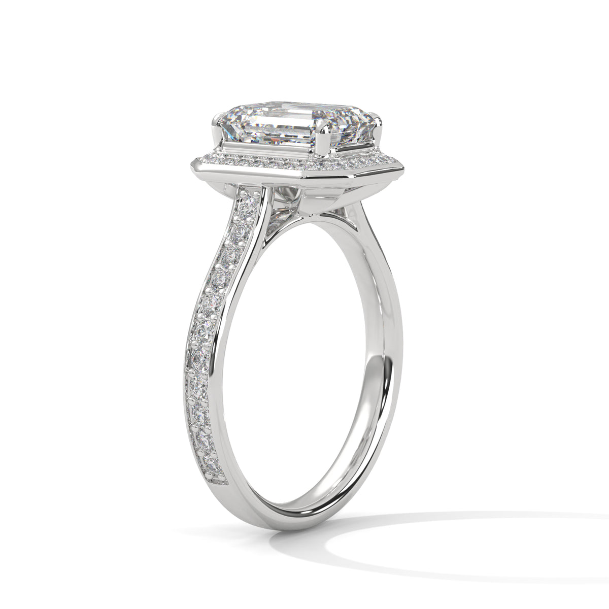 Silver ring with a diamond on a white background