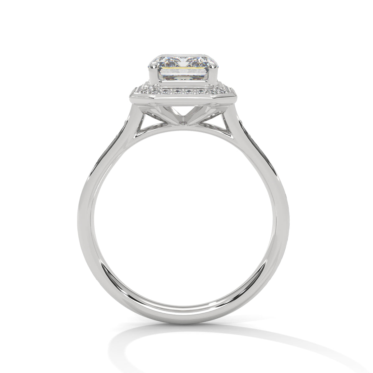Silver ring with a diamond on a white background