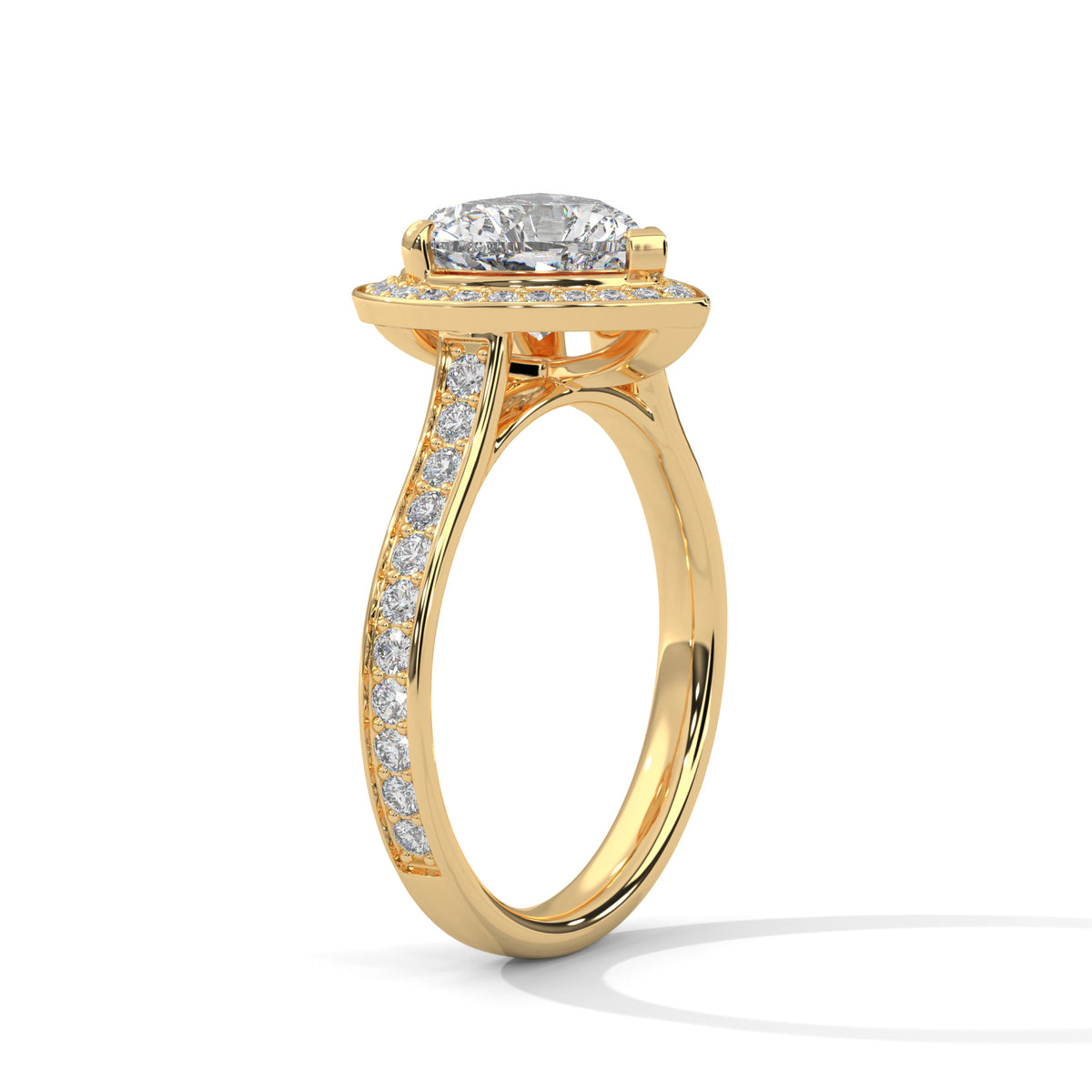 Gold ring with a diamond on a white background