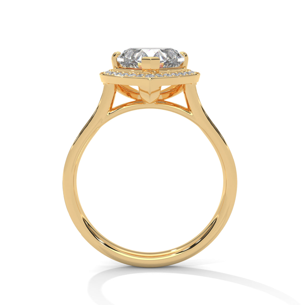Gold ring with a diamond on a white background