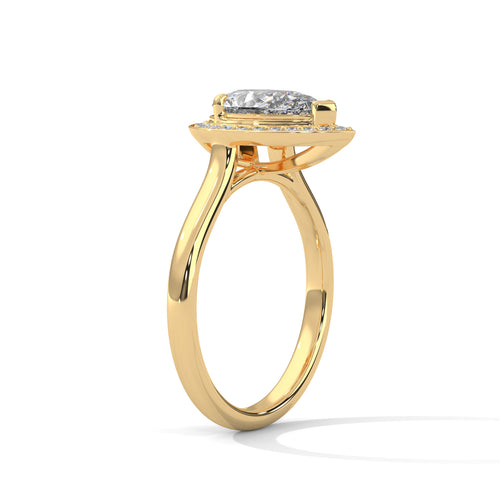 Gold ring with a diamond on a white background